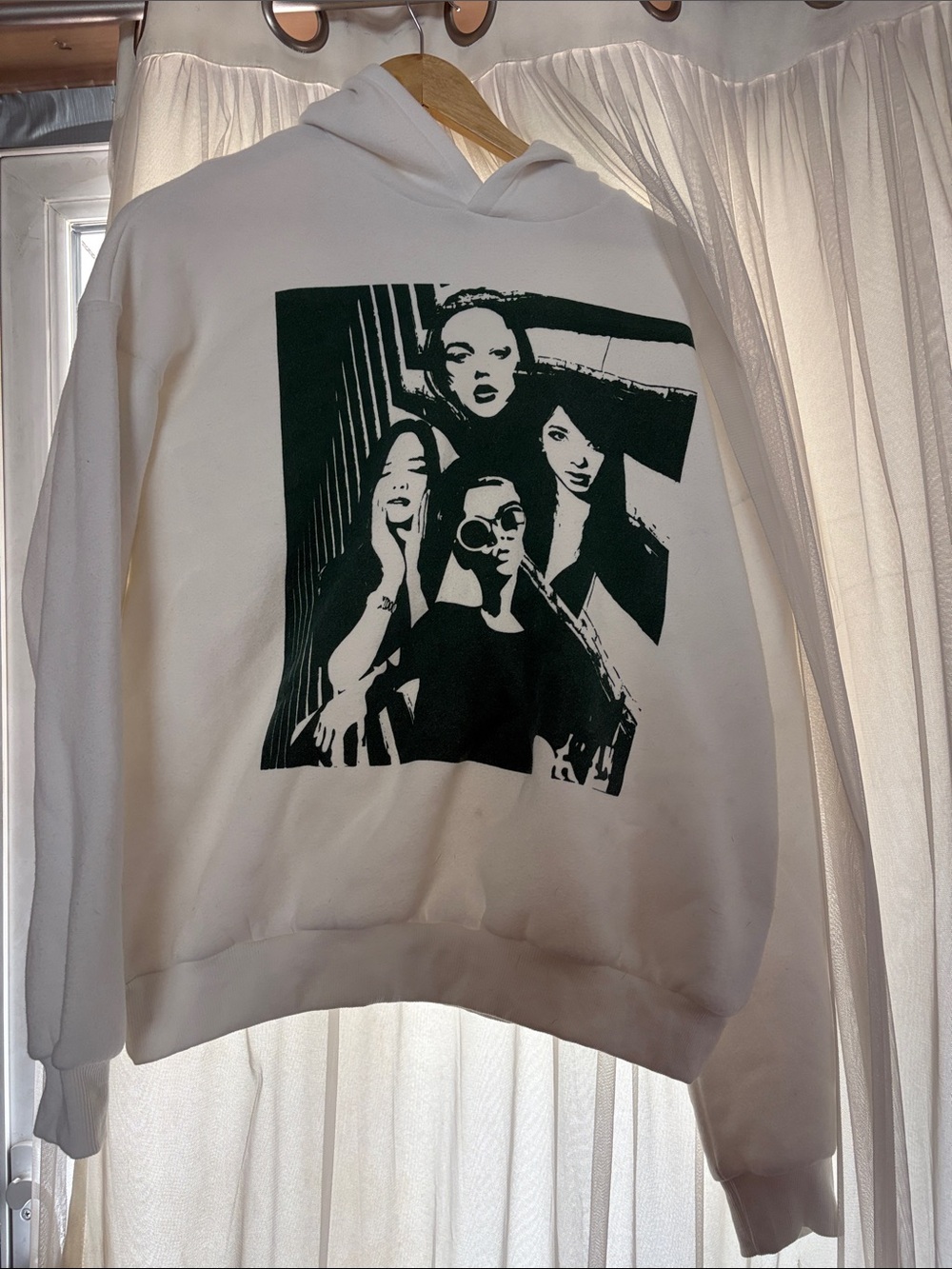 Edikted White Hoodie with Black Photo Graphic